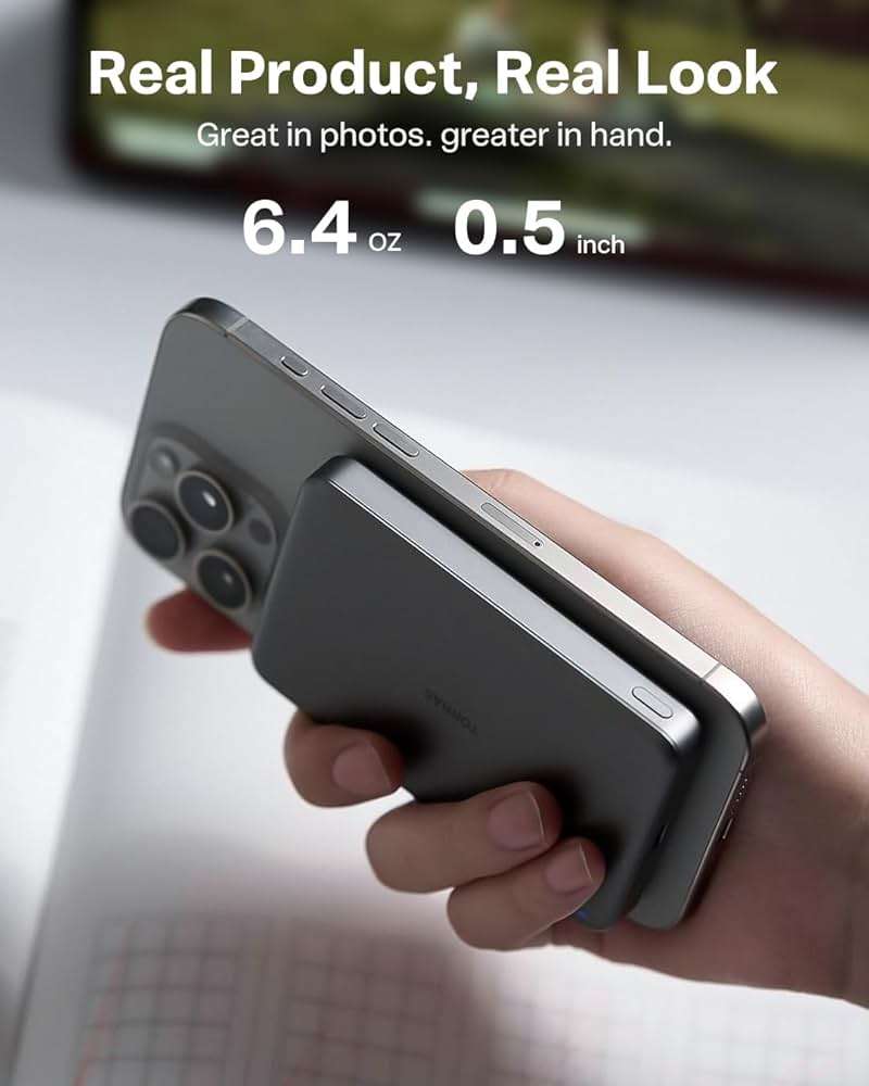 TORRAS MiniMag Power Bank,Ultra-Slim 10,000mAh Magnetic Wireless Portable Charger, 22.5W Fast Charging iPhone Air Magnetic Battery Pack Designed for iPhone 17 Pro Max/17 Pro/Air/16/15/14/13/12, Gray - Image 9