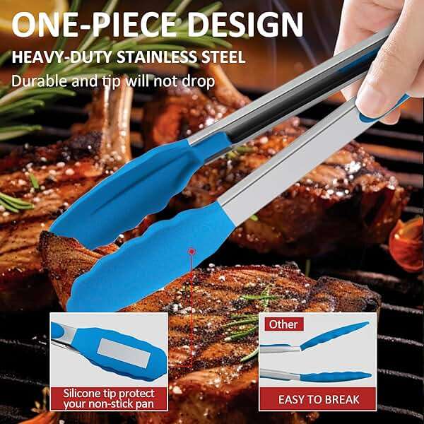 9 Pieces Silicone Tongs for Cooking 7,9,12 inches Kitchen Tongs with Silicone Tip Stainless Steel Heat Resistant Cooking Tongs for Food Grill Salad BBQ Frying and Serving, 3 Color - Image 3