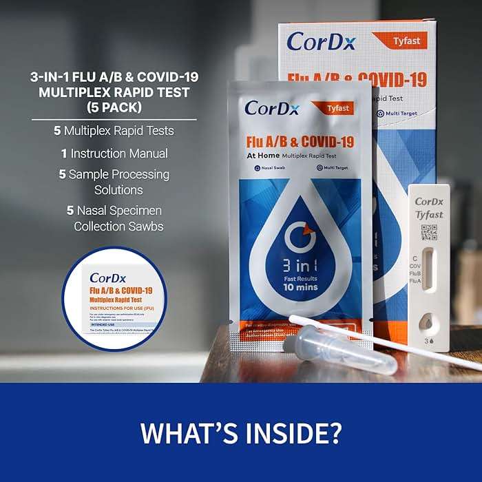 CorDx TyFast 10 Mins Flu A/B & Covid 19 Multiplex Rapid Test, Results in 10 Minutes—Precision Skip The 15 Wait, EUA Authorized, at Home 3 in 1 Combo Kit, 5 Tests, Use-Friendly & No Discomfort - Image 8