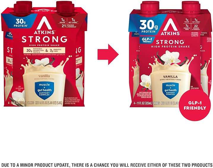 Atkins Strong High Protein Shake, Vanilla Flavored, 30g Protein, Low Carb and Low Sugar Shake, Keto Friendly, Gluten Free, Muscle and Gut Health Support Complex, 12 Count - Image 3