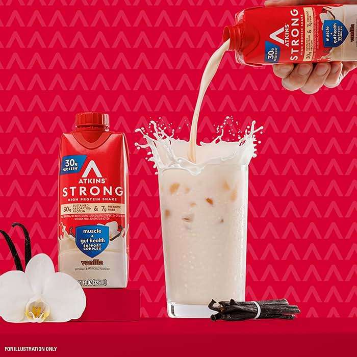 Atkins Strong High Protein Shake, Vanilla Flavored, 30g Protein, Low Carb and Low Sugar Shake, Keto Friendly, Gluten Free, Muscle and Gut Health Support Complex, 12 Count - Image 6