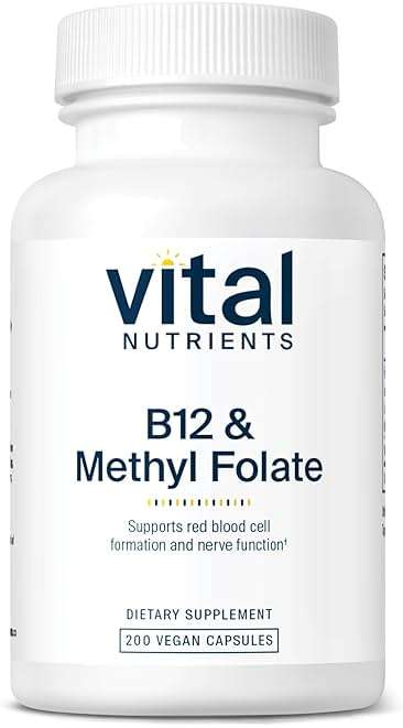 Vital Nutrients Vitamin B12 & Methyl Folate - Vegan Methylated Folate & B12 Supplement - 5-MTHF Plus B12 Supports Nervous System & Metabolism* - Gluten, Dairy, Soy Free - 200 Capsules - Image 1