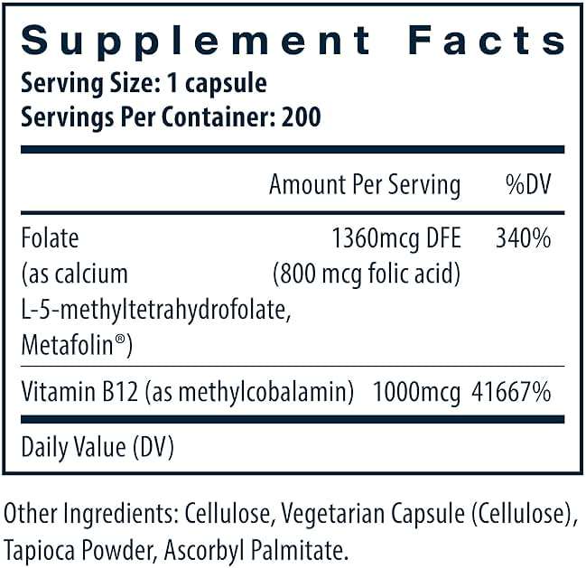 Vital Nutrients Vitamin B12 & Methyl Folate - Vegan Methylated Folate & B12 Supplement - 5-MTHF Plus B12 Supports Nervous System & Metabolism* - Gluten, Dairy, Soy Free - 200 Capsules - Image 2
