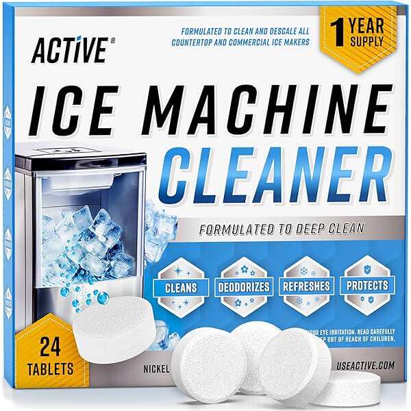 ACTIVE Ice Machine Cleaner Maker Descaler - 24 Clean Tablets Compatible with Frigidaire, Opal, GE Profile, Kitchenaid, Nickel Safe Scale Remover for Countertop, Nugget Ice Makers - Bulk 1 Year Supply - Image 1