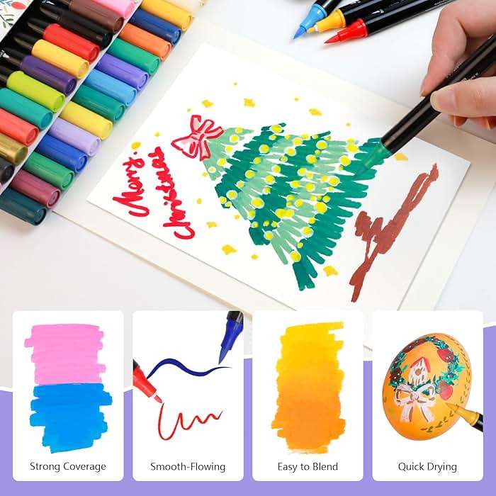 Artecho Acrylic Paint Markers 48 Colors, Acrylic Paint Pens with Brush Tip and Fine Tip for Stone, Rock Painting, Paper, Pumpkin, Wood, Egg, Canvas, Ceramic, Fabric, leather, Glass, DIY Crafts - Image 5
