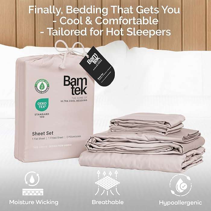 Bamtek Viscose Bamboo Sheets Queen Size 4PC Set - Cooling Bedding for Hot Sleepers with Moisture Wicking Technology - Silky Soft 18 Inch Deep Pocket - Blush 60"x 80" - Image 4