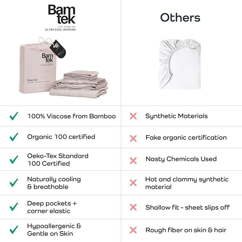 Bamtek Viscose Bamboo Sheets Queen Size 4PC Set - Cooling Bedding for Hot Sleepers with Moisture Wicking Technology - Silky Soft 18 Inch Deep Pocket - Blush 60"x 80" - Image 7