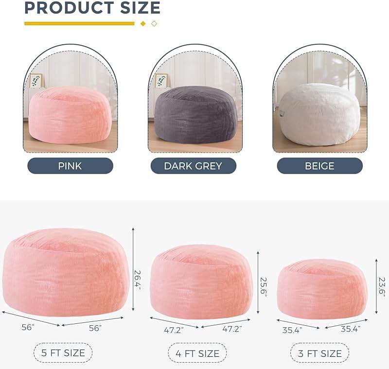 MAXYOYO Bean Bag Chair for Adults, Large 4 ft Bean Bag Chair with Foam Filling, Ultra Soft Fur Lazy Sofa for Living Room Bedroom, Machine Washable Cover - Image 2