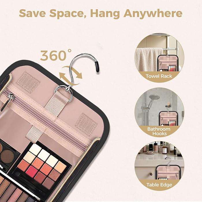 TBTOTRA Hanging Toiletry Bag & Makeup Bag for Women with Jewelry Organizer - TSA Approved Large Capacity Travel Cosmetic Organizer, Waterproof Shower Essentials Case with Transparent Pockets, Black - Image 4