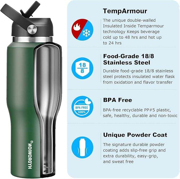 40 oz Insulated Water Bottle with Straw fit in Car Cup Holder(Cold 48 hrs, Hot 24 hrs) Drinking Bottle with Straw Lid, Spout Lid and Flex Cap Leakproof Travel Thermo Mug，Olive - Image 4