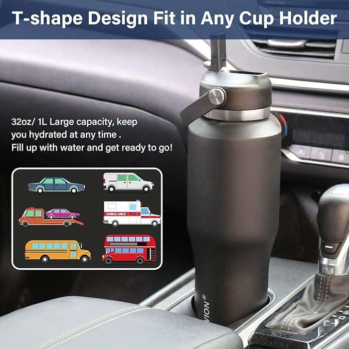 40 oz Insulated Water Bottle with Straw fit in Car Cup Holder(Cold 48 hrs, Hot 24 hrs) Drinking Bottle with Straw Lid, Spout Lid and Flex Cap Leakproof Travel Thermo Mug，Olive - Image 5