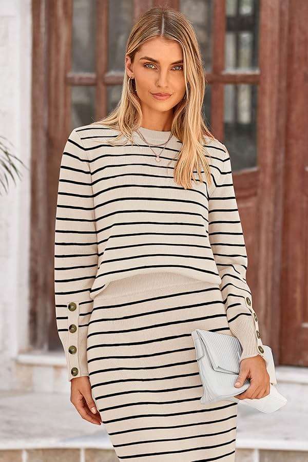 PRETTYGARDEN 2 Piece Skirts Sets for Women Fall Fashion 2026 Striped Sweater Dress Knit Lounge Travel Outfits Winter Clothing - Image 7