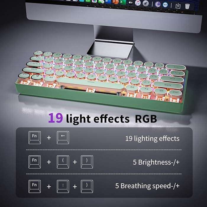 EWEADN G61 Typewriter Keyboard Wireless Mechanical Keyboards, 60% Mini Typewriter Keyboard with Rainbow Backlit, Anti-Ghosting, Red Switch Bluetooth/2.4GHz/USB-C Cute Aesthetic Keyboards-Green - Image 4