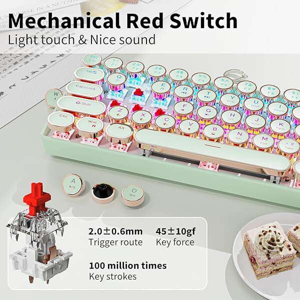 EWEADN G61 Typewriter Keyboard Wireless Mechanical Keyboards, 60% Mini Typewriter Keyboard with Rainbow Backlit, Anti-Ghosting, Red Switch Bluetooth/2.4GHz/USB-C Cute Aesthetic Keyboards-Green - Image 5