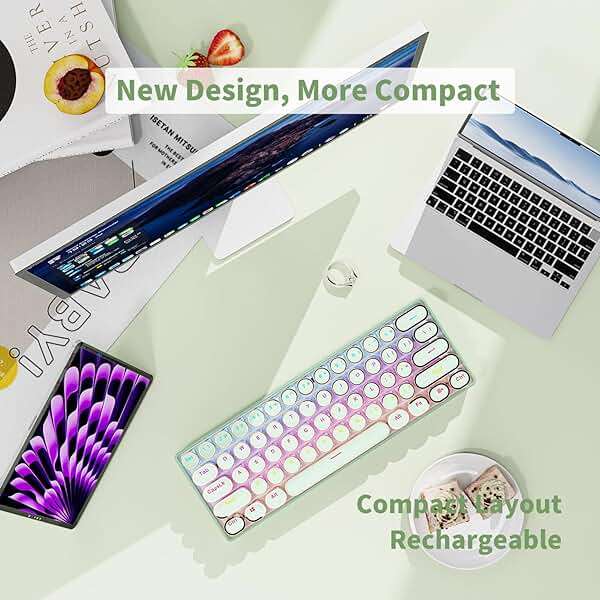 EWEADN G61 Typewriter Keyboard Wireless Mechanical Keyboards, 60% Mini Typewriter Keyboard with Rainbow Backlit, Anti-Ghosting, Red Switch Bluetooth/2.4GHz/USB-C Cute Aesthetic Keyboards-Green - Image 8
