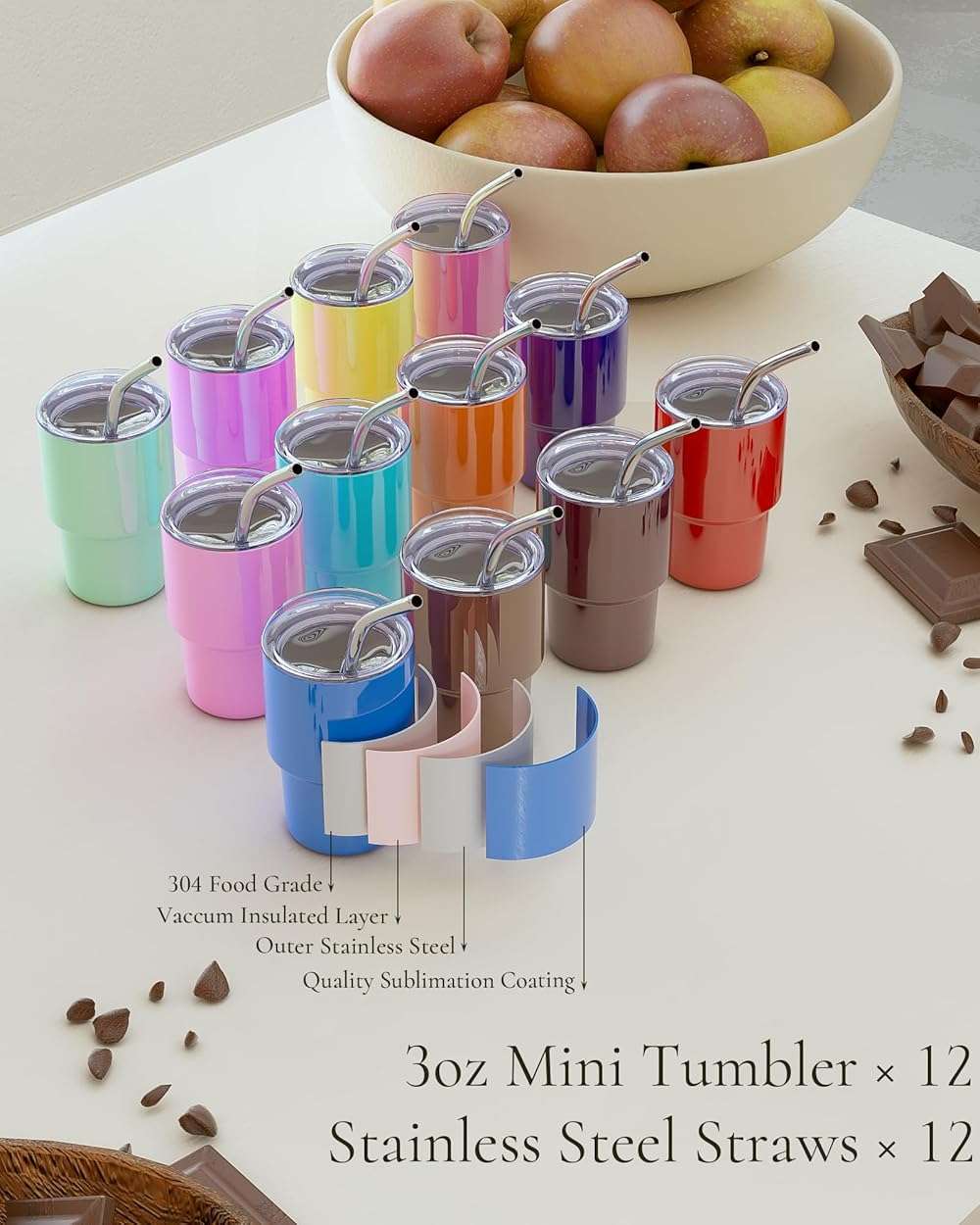 UIRZOTN 3oz Mini Tumbler Shot Glass with Straw and Lid, 12 Pack Stainless Steel Sublimation Shot Glasses for Wedding Party Whiskey Cocktail Bar with Straw and Lid - Image 2