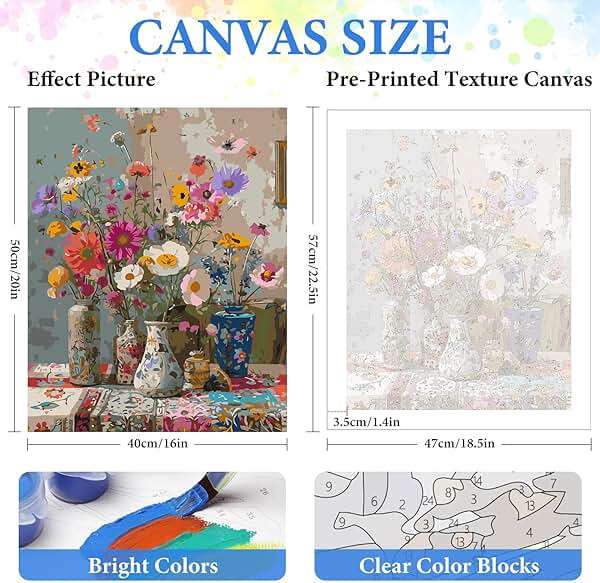 PRASIO Paint by Numbers Kit for Adults Beginner, Flowers Adult Paint by Number Kits on Canvas, DIY Acrylic Number Painting Crafts for Adults for Home Decor Gift 16x20 Inch - Image 3