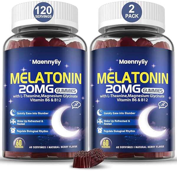 Maennyliy Melatonin 20mg Gummies for Adults - Sugar Free Melatonin Gummies Extra Strength with L-Theanine, Magnesium, Ashwagandha, Turmeric, D3 & Zinc - Non-Habit Forming - Image 1