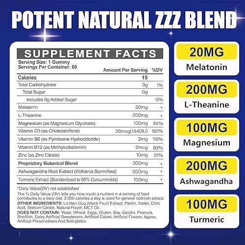 Maennyliy Melatonin 20mg Gummies for Adults - Sugar Free Melatonin Gummies Extra Strength with L-Theanine, Magnesium, Ashwagandha, Turmeric, D3 & Zinc - Non-Habit Forming - Image 2
