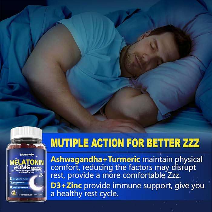 Maennyliy Melatonin 20mg Gummies for Adults - Sugar Free Melatonin Gummies Extra Strength with L-Theanine, Magnesium, Ashwagandha, Turmeric, D3 & Zinc - Non-Habit Forming - Image 5