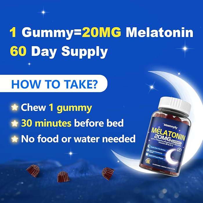 Maennyliy Melatonin 20mg Gummies for Adults - Sugar Free Melatonin Gummies Extra Strength with L-Theanine, Magnesium, Ashwagandha, Turmeric, D3 & Zinc - Non-Habit Forming - Image 7