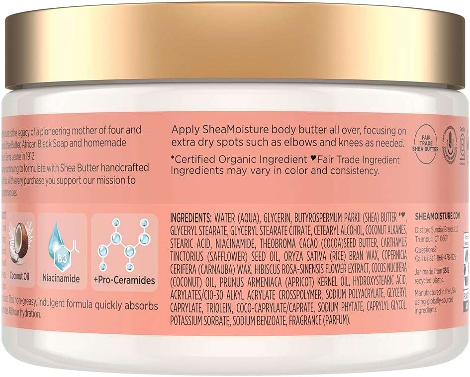SheaMoisture Illuminating Body Butter with Coconut & Hibiscus, Niacinamide and Pro-Ceramides, Renewing Skin’s Natural Glow, 48H Moisturizing 11.5 oz - Image 2