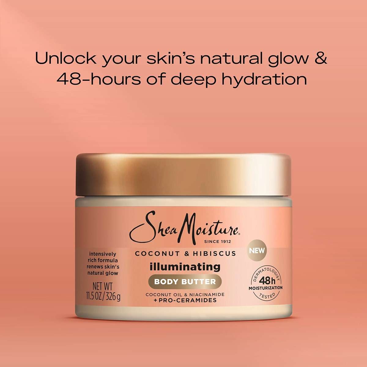 SheaMoisture Illuminating Body Butter with Coconut & Hibiscus, Niacinamide and Pro-Ceramides, Renewing Skin’s Natural Glow, 48H Moisturizing 11.5 oz - Image 3