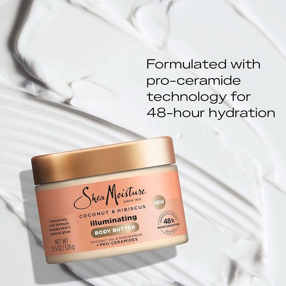 SheaMoisture Illuminating Body Butter with Coconut & Hibiscus, Niacinamide and Pro-Ceramides, Renewing Skin’s Natural Glow, 48H Moisturizing 11.5 oz - Image 5