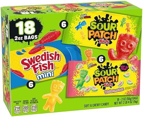 SOUR PATCH KIDS and SWEDISH FISH Mini Soft & Chewy Candy Variety Pack, Bulk Candy, 18-2 oz Bags - Image 11