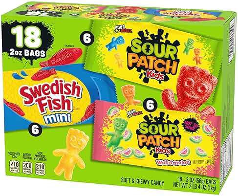 SOUR PATCH KIDS and SWEDISH FISH Mini Soft & Chewy Candy Variety Pack, Bulk Candy, 18-2 oz Bags - Image 12