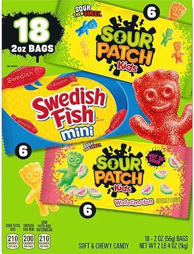 SOUR PATCH KIDS and SWEDISH FISH Mini Soft & Chewy Candy Variety Pack, Bulk Candy, 18-2 oz Bags - Image 13