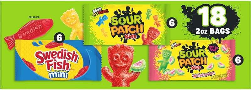 SOUR PATCH KIDS and SWEDISH FISH Mini Soft & Chewy Candy Variety Pack, Bulk Candy, 18-2 oz Bags - Image 16
