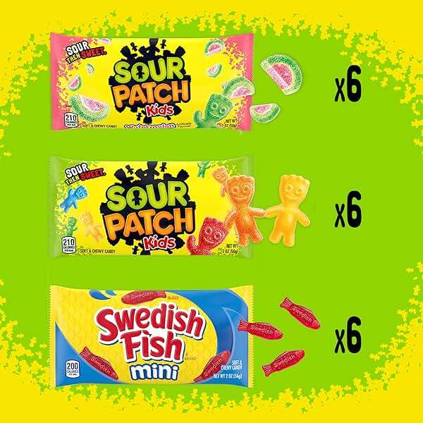 SOUR PATCH KIDS and SWEDISH FISH Mini Soft & Chewy Candy Variety Pack, Bulk Candy, 18-2 oz Bags - Image 4