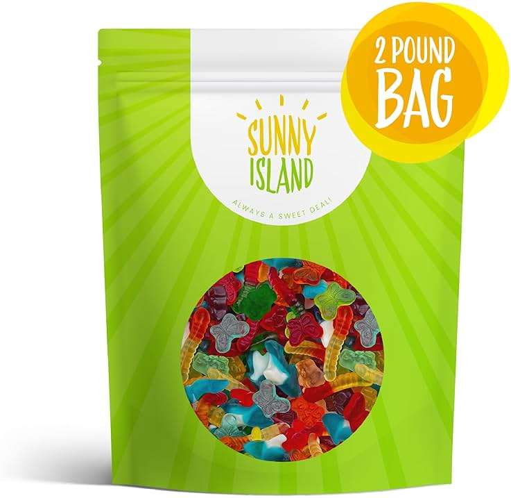 Gummy Candy Mix | 2-Pound Bag | Chewy Gummies for Candy Buffets, Goodie Bags, Dessert Decorating | Blue Sharks, Gummi Bears, Worms & Butterflies | Gummies Bulk - Image 3