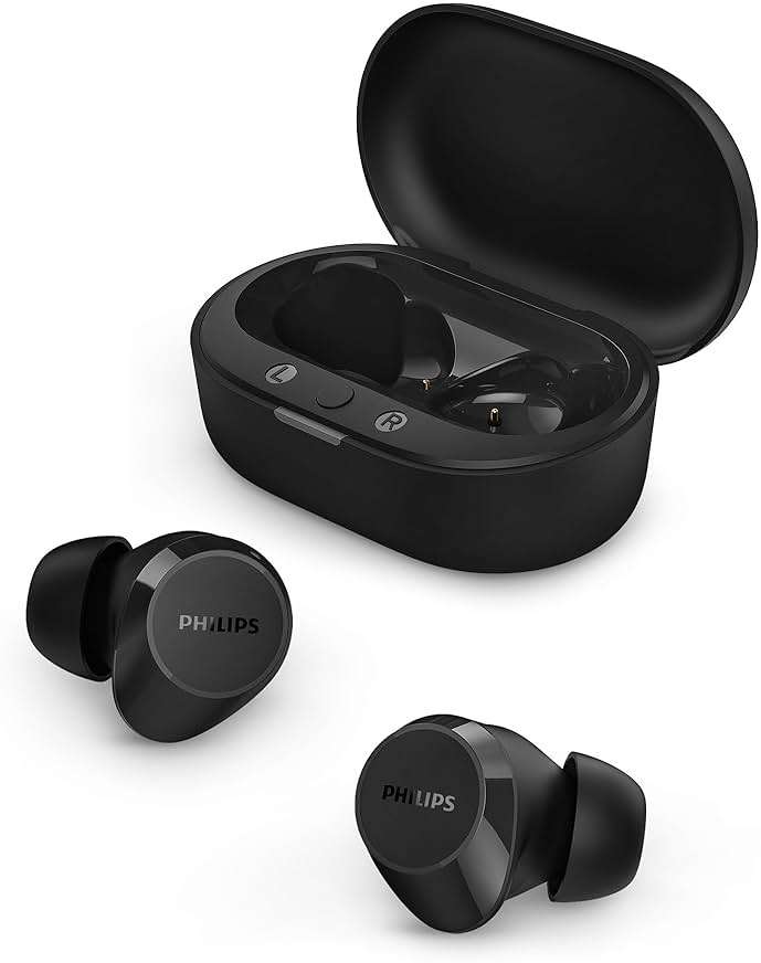 Philips TAT1219 True Wireless Bluetooth Earbuds - 18 Hours Play Time, Dynamic Bass, Clear Calls, IPX4 Water Resistant, Black - Image 1
