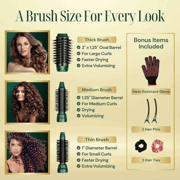 Asani Multipurpose Hot Air Brush - Blow Dryer with Interchangeable Heads for Curling, Straightening, and Volumizing, Heated Styling Brush for All Hair Types - Image 2
