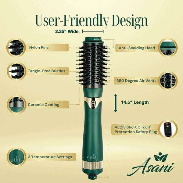 Asani Multipurpose Hot Air Brush - Blow Dryer with Interchangeable Heads for Curling, Straightening, and Volumizing, Heated Styling Brush for All Hair Types - Image 4