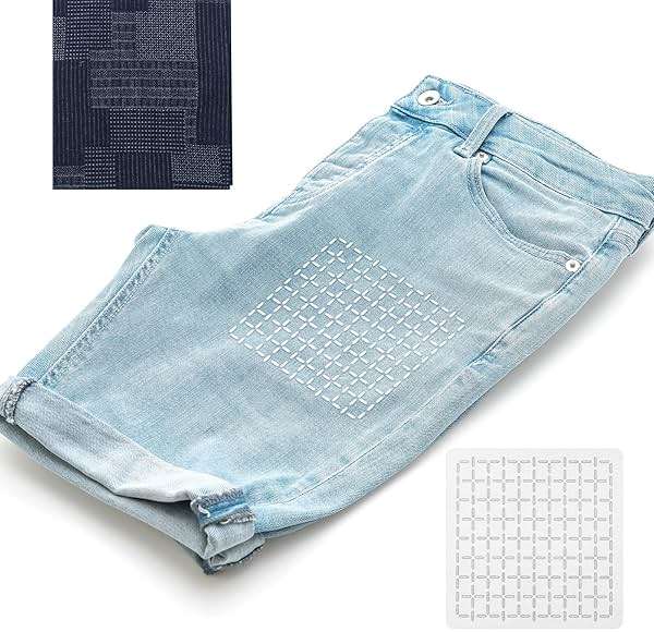 Hahafelt Sashiko Kit Sashiko Thread and Needles Thimble Denim Fabric Water Soluble Japanese Embroidery Kit for Beginners Hand Quilting and Mending, Sewing Supplies - Image 7