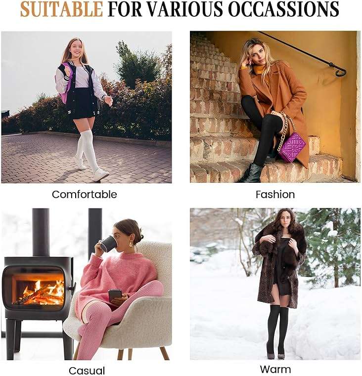 Pleneal Thigh High Socks - Womens Knee High Socks, Fashion Leg Warmers, Long Boot Stockings - Image 7
