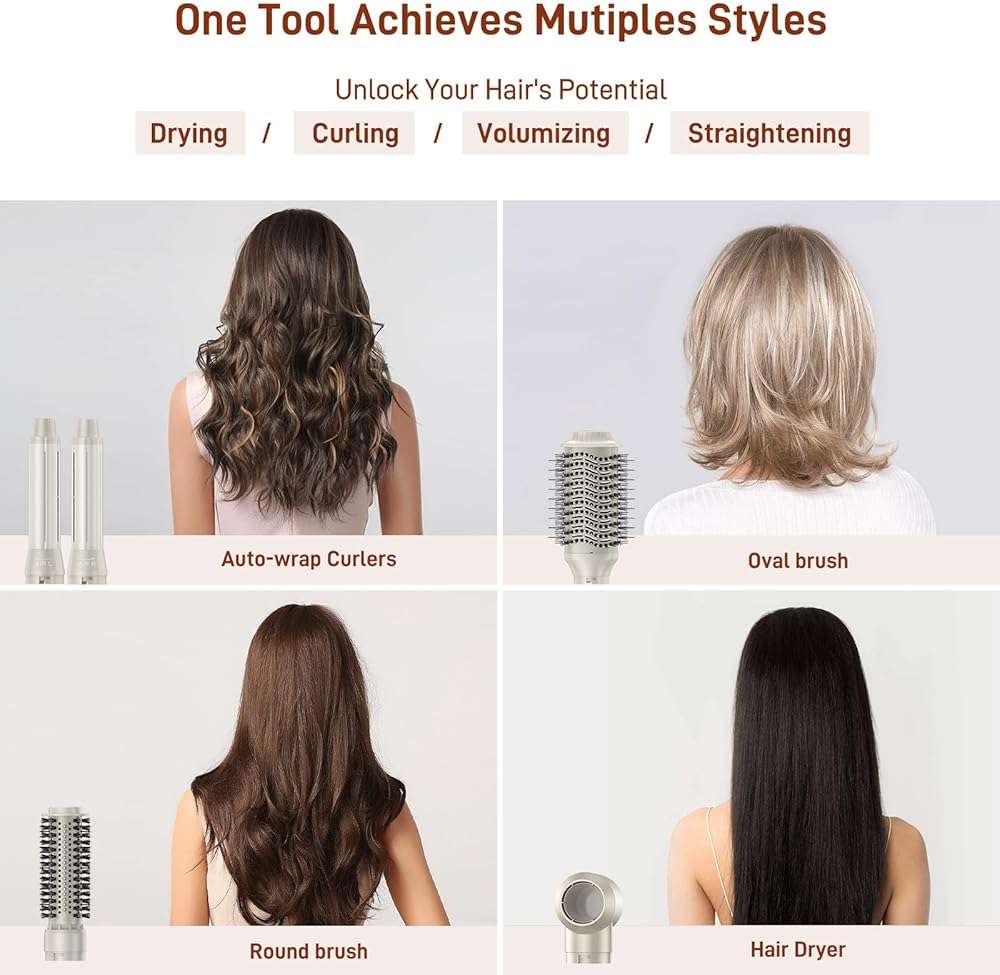 5 in 1 Hair Air Styler - Rotating Hair Dryer Brush 110000 RPM for Fast Drying & Hot-Air Automatic Wrap for Curling, Frizz-Free Blow Dryer Brush for Straightening Volumizing No Heat Damage - Image 5