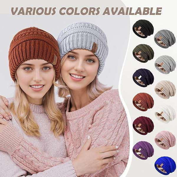 3 Pack Satin Lined Beanie for Women, Warm Slouchy Winter Hats with Silk Lined, Fashionable Oversized Cable Knit Hat Skull Cap - Image 6