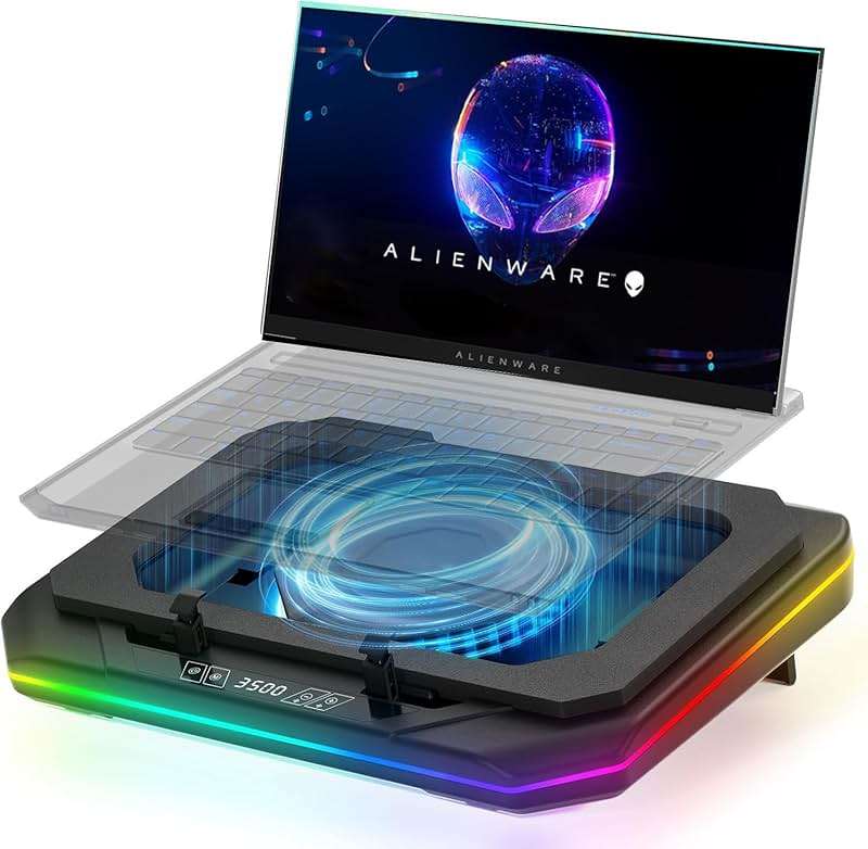 Cooling Pad for Dell Alienware m17 m16 m15 x17 x16 x15 x14 Area-51m 14-17 inch Gaming Laptop,Cooler it is Undoubtedly The King of Heat Dissipation with Powerful Turbo Fan,6 RGB Light Mode,Touch Start - Image 1