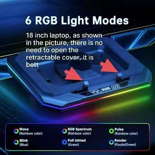 Cooling Pad for Dell Alienware m17 m16 m15 x17 x16 x15 x14 Area-51m 14-17 inch Gaming Laptop,Cooler it is Undoubtedly The King of Heat Dissipation with Powerful Turbo Fan,6 RGB Light Mode,Touch Start - Image 3