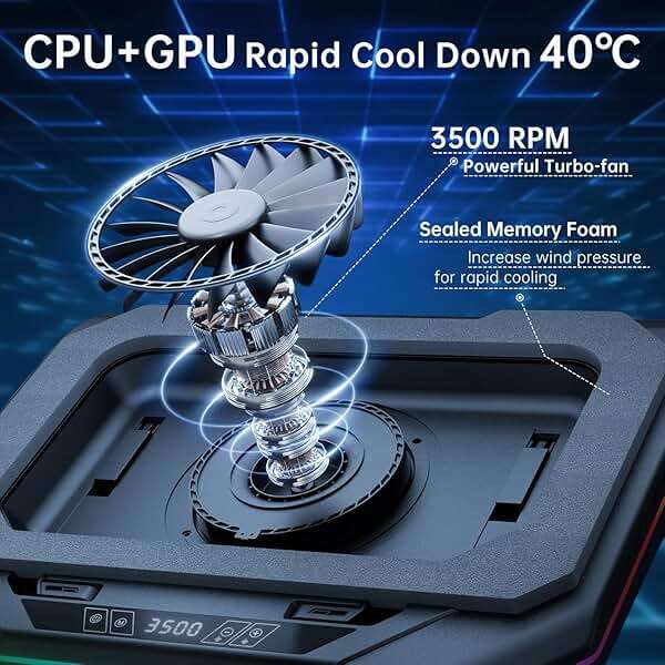 Cooling Pad for Dell Alienware m17 m16 m15 x17 x16 x15 x14 Area-51m 14-17 inch Gaming Laptop,Cooler it is Undoubtedly The King of Heat Dissipation with Powerful Turbo Fan,6 RGB Light Mode,Touch Start - Image 4