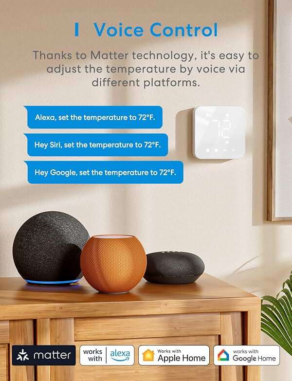 meross Smart Thermostat for Home, WiFi Thermostat Works with Matter, Alexa, Apple Home, Google Assistant, App & Voice Control, 7x24h Scheduling, Energy Saving, C-Wire Required (Not Included) - Image 5