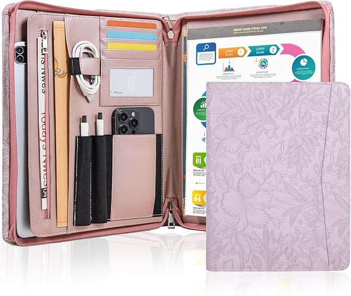 Embossed PU Leather Portfolio for Women,Professional Organize 3-Ring Padfolio with A4 Notepad Holder,Professional Business Document Organizer for Women (Purple) - Image 1