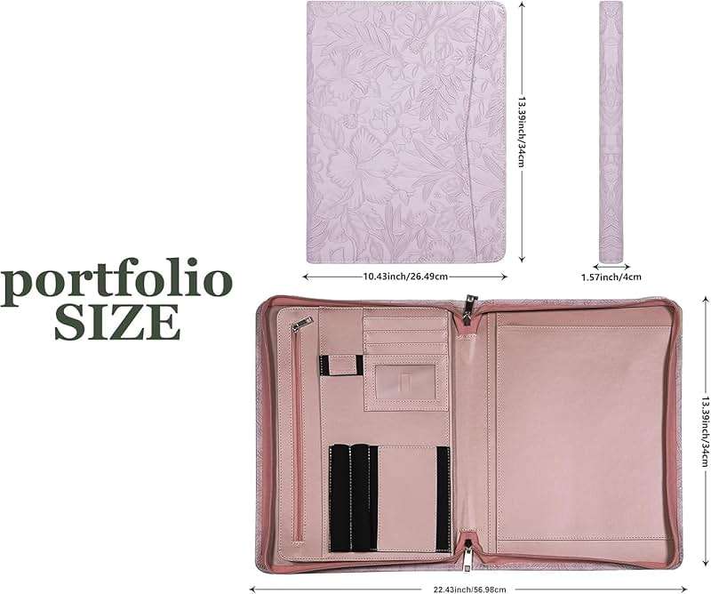 Embossed PU Leather Portfolio for Women,Professional Organize 3-Ring Padfolio with A4 Notepad Holder,Professional Business Document Organizer for Women (Purple) - Image 3