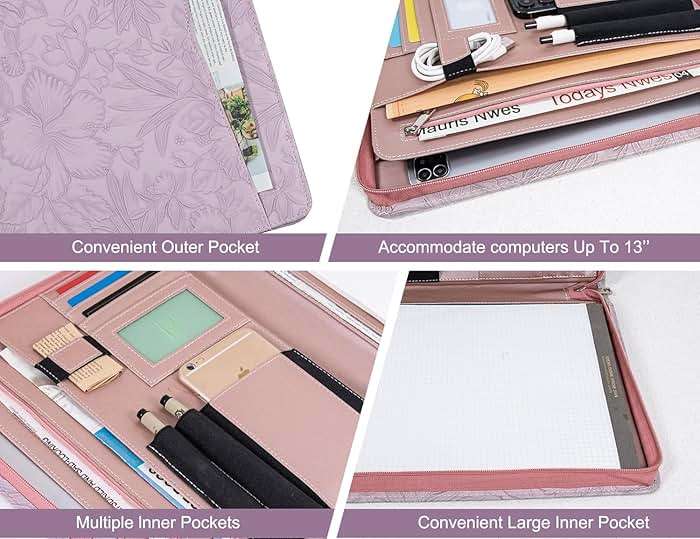 Embossed PU Leather Portfolio for Women,Professional Organize 3-Ring Padfolio with A4 Notepad Holder,Professional Business Document Organizer for Women (Purple) - Image 6