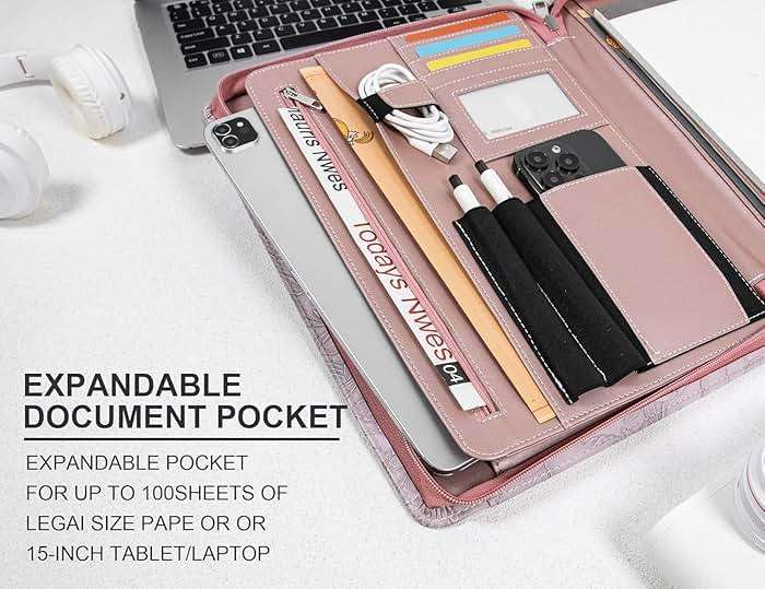 Embossed PU Leather Portfolio for Women,Professional Organize 3-Ring Padfolio with A4 Notepad Holder,Professional Business Document Organizer for Women (Purple) - Image 7