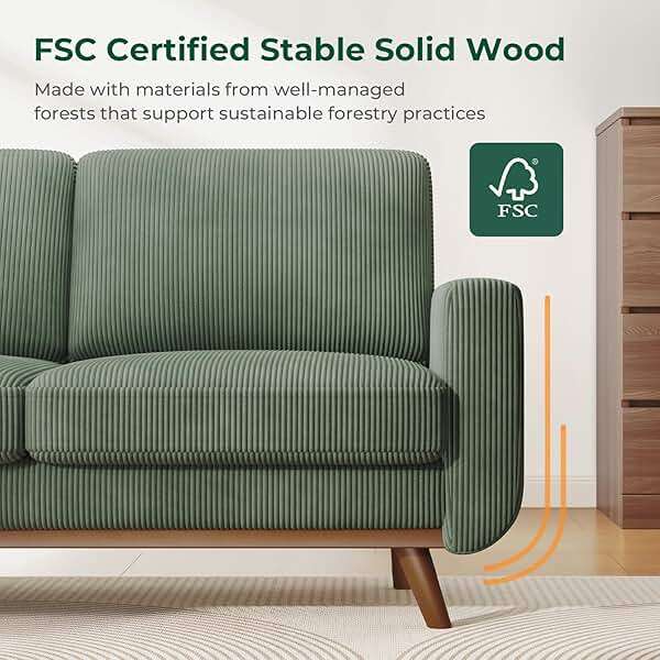 Vesgantti 68" Loveseat Sofa - Green, Comfy Corduroy with Spring Cushion, Solid Wood Frame, Modern Deep Seat, Bedroom & Living Room, Office Couch - Image 3
